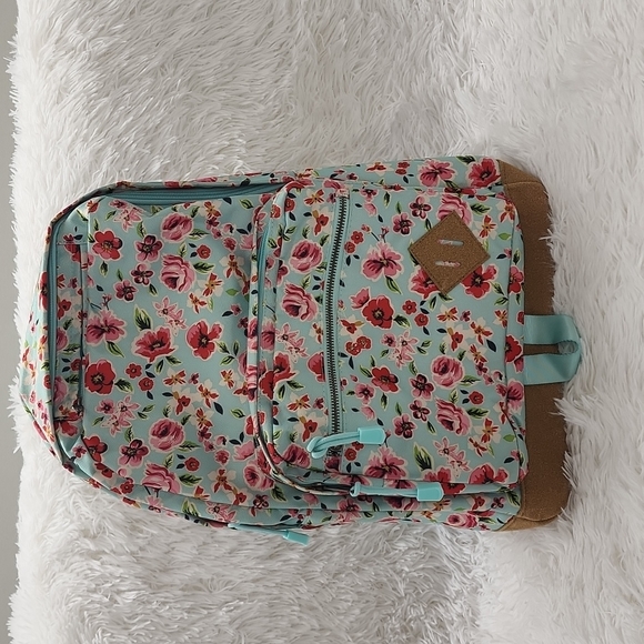 No Boundaries  Mist Mint Floral  Suede  Bottom Backpack - Picture 9 of 13